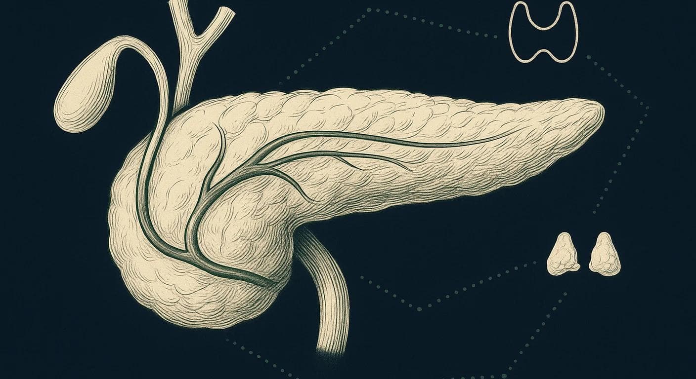 Editorial anatomical illustration for diabetes and endocrine health topics.