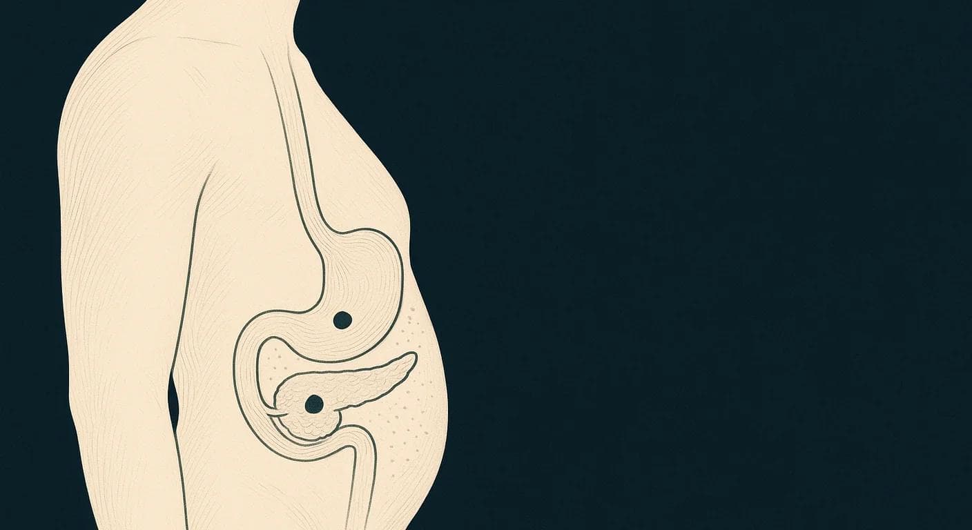 Editorial anatomical illustration for weight loss and metabolic treatment topics.